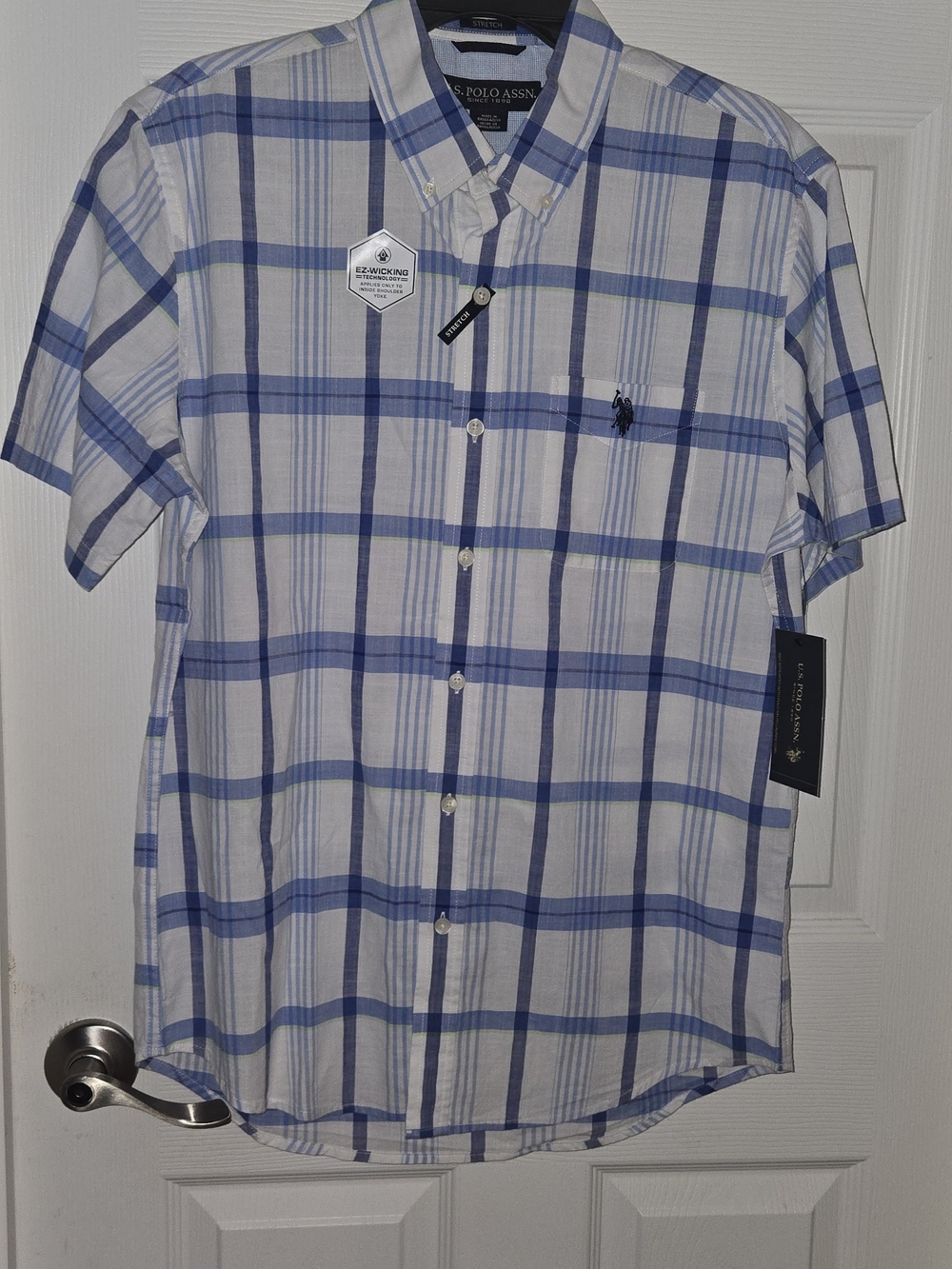 Ralph Lauren White and Blue Plaid Short-Sleeve Button-Down Shirt